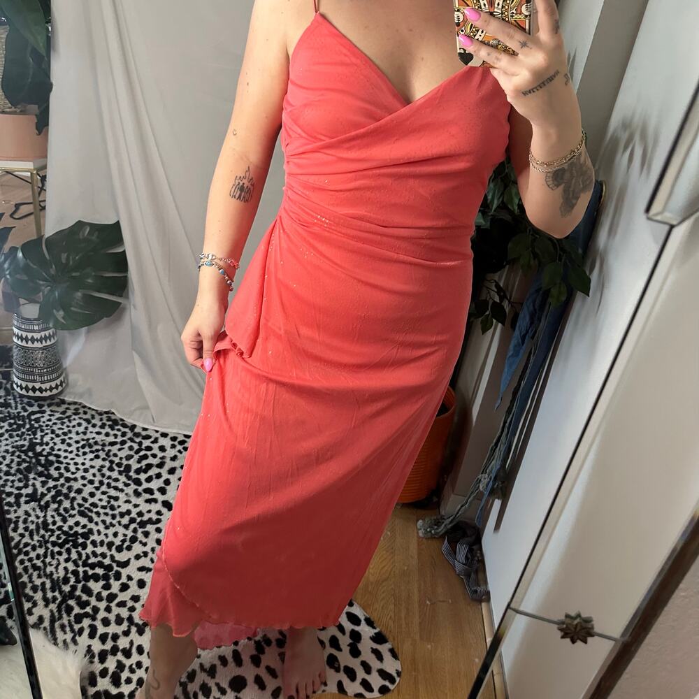 Y2k Rampage Pink Sparkly Assymetrical handkerchief Midi Dress - Picture 2 of 10